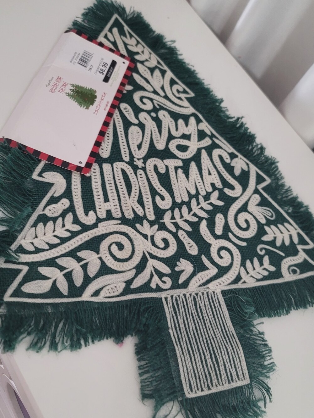 Set Of 2 Magical Season Green & White Christmas Tree Placemats One Size